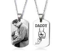 Amsgedhie Collana in acciaio inossidabile, ciondolo con targhetta per cani, ciondolo con foto/nome personalizzato, regalo di gioielli in memoria della festa del papà (Nome 2)