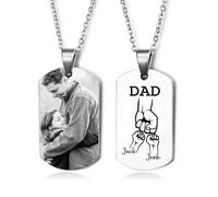 Amsgedhie Collana in acciaio inossidabile, ciondolo con targhetta per cani, ciondolo con foto/nome personalizzato, regalo di gioielli in memoria della festa del papà (Nome 3)