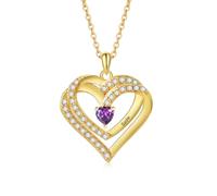 Amsgedhie Collana Personalizzata con Cuore in Argento Sterling per Donna Collana Inciso con Nome e Pietra Portafortuna per Mamma, Nonna, Natale e Festa della mamma (Oro-1)