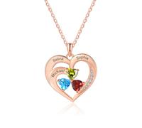 Amsgedhie Collana Personalizzata con Cuore in Argento Sterling per Donna Collana Inciso con Nome e Pietra Portafortuna per Mamma, Nonna, Natale e Festa della mamma (Oro rosa-3)