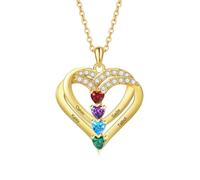 Amsgedhie Collana Personalizzata con Cuore in Argento Sterling per Donna Collana Inciso con Nome e Pietra Portafortuna per Mamma, Nonna, Natale e Festa della mamma (Oro-4)
