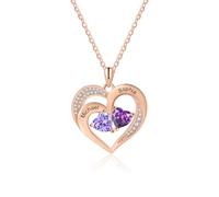 Amsgedhie Collana Personalizzata con Cuore in Argento Sterling per Donna Collana Inciso con Nome e Pietra Portafortuna per Mamma, Nonna, Natale e Festa della mamma (Oro rosa-2)