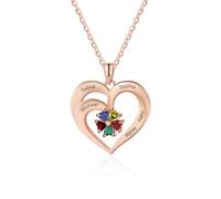 Amsgedhie Collana Personalizzata con Cuore in Argento Sterling per Donna Collana Inciso con Nome e Pietra Portafortuna per Mamma, Nonna, Natale e Festa della mamma (Oro rosa-5)