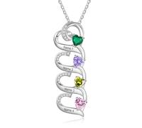 Amsgedhie Collana personalizzata con nome, collana con cuore di pietra di nascita, regalo di San Valentino, festa della mamma, compleanno per la mamma, la moglie, la fidanzata (Nome 3, Argento)