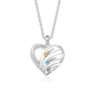 Amsgedhie Collana Personalizzata con Pietra del Mese per Donna - Ciondolo Cuore Inciso con Nome Collana Mamma, Regalo per Festa della Mamma (A-Nomi 3)