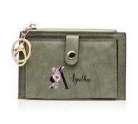 Amsgedhie Portafoglio da donna, portafoglio in pelle PU, piccola pochette, personalizzato con nome, regalo a sorpresa per la Festa della Mamma, San Valentino (Verde)