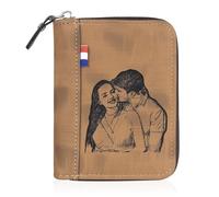 Amsgedhie Portafoglio personalizzato da uomo con scomparto per monete d'argento, piccolo portafoglio in pelle PU, portafoglio corto classico,personalizzato foto e nome, festa del papà (Stile 2, Caffè)