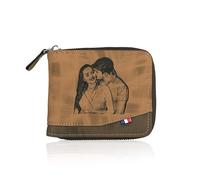 Amsgedhie Portafoglio personalizzato da uomo con scomparto per monete d'argento, piccolo portafoglio in pelle PU, portafoglio corto classico,personalizzato foto e nome, festa del papà (Stil 1, Caffè)