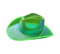 AMSLSIU Cappello da cowboy lampeggiante con Per tesa larga, per eventi in Per maschera e feste a tema Per creative o per gli amanti della campagna. Cappello da cowboy illuminato, Verde, 38x32x12 cm
