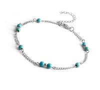 AMSLSIU Cavigliera a Strati con Perline in Oro Argento Catene per Piedi Gioielli turchesi Accessori da Spiaggia Bracciali alla Caviglia per Donne e Ragazze, d'Argento