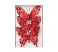 AMSLSIU Decorazioni natalizie a forma di farfalla, Per eleganza scintillante, atmosfera da sogno per gli spazi delle feste, sia sui rami di Natale, rosso, 11.5x2x10 cm