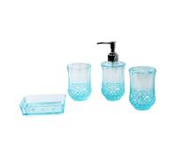 AMSLSIU Elegante dispenser di sapone, accessori per il bagno, lozione, spazzolino da denti, collutorio, sapone, tazza per collutorio, piatto da appoggio di qualità, Blu