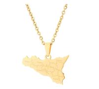 AMSLSIU La collana con mappa della Sicilia mostra l'amore per il luogo preferito con stile. Collana con mappa in acciaio inossidabile, elegante, semplice e personalizzata, oro