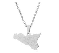 AMSLSIU La collana con mappa della Sicilia mostra l'amore per il luogo preferito con stile. Collana con mappa in acciaio inossidabile, elegante, semplice e personalizzata, argento