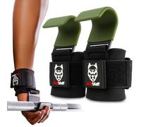 AmStaff Fitness Coppia di ganci per sollevamento pesi, colore verde, cinghie da polso da palestra con ganci in acciaio per sollevamento pesi, trazioni, stacchi, allenamento di forza e allenamento