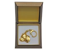 Amstaff Tipo 3 - Placcato Oro Portachiavi Con Uno Cane, Scatola Art Dog