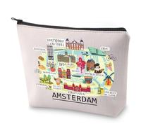 Amsterdam, borsa per il trucco con mappa dei Paesi Bassi, regalo da viaggio, in tela, con cerniera, idea regalo, Amsterdam