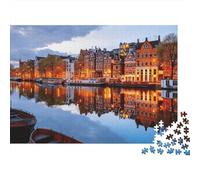 Amsterdam Case del Canale Puzzles for Anziani 1000 Pezzi Materiale Riciclabile Città Olandese Puzzles Puzzle Accessori per Giochi Impossibile Difficile Sfidante Activity 52x38cm/1000pcs