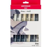 Amsterdam Standard Series Set di Pittura Acrilica Grigia | Tonalità di Bianco, Grigio e Nero (12 x 20 ml) | Set Monocromatico