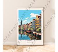 Amsterdam Illustrazione Stampa Paesi Bassi Poster di Viaggio Casa Décor