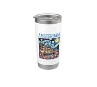 Amsterdam In Notte Stellata Van Gogh Style Graphic Bicchiere termico in acciaio inox doppia parete