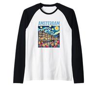 Amsterdam in Notte Stellata Van Gogh Style Graphic Maglia con Maniche Raglan