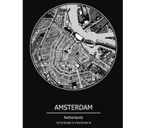 Amsterdam Netherlands Aerial Map with Coordinates: Lined Notebook College Ruled: 120 Pages 7.5" x 9.25"