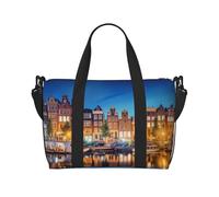 Amsterdam Night View - Borsone da viaggio in tessuto Oxford, leggero, da donna, ideale per palestra, Nero , Taglia unica