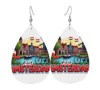 Amsterdam - Orecchini in pelle con tulipani a goccia, da donna, con gancio, alla moda, vintage, per feste e uso quotidiano, Misura unica, Pelle