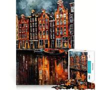 Amsterdam Paesi Bassi Puzzle per adulti da 1000 pezzi Gioco di concentrazione mentale Qualità premium Taglio laser Divertimento serale in famiglia (38x26cm)