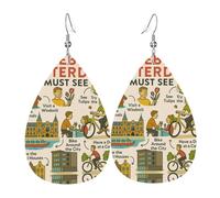 Amsterdam See Travel Gui orecchini a goccia in pelle da donna con stampa ciondolo con gancio moda vintage festa uso quotidiano, Misura unica, Pelle