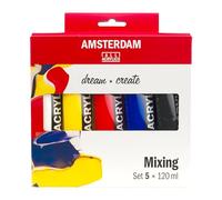 Amsterdam Standard Series Pittura Acrilica | Set di Miscelazione Teoria dei Colori (5 x 120 ml) | Colori primari caldi + Nero e Bianco
