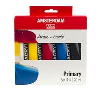 Amsterdam Standard Series Pittura Acrilica | Set di Miscelazione Teoria dei Colori (5 x 120 ml) | Colori Primari + Bianco e Nero