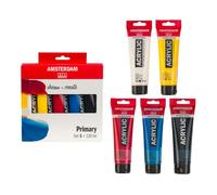 Amsterdam Standard Series Pittura Acrilica | Set di Miscelazione Teoria dei Colori (5 x 120 ml) | Colori Primari + Bianco e Nero