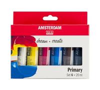 Amsterdam Standard Series Pittura Acrilica | Set di Miscelazione Teoria dei Colori (6 x 20 ml) | Colori Primari + Nero, Bianco e Ambra