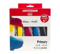 Amsterdam Standard Series Set di Miscelazione di Pittura Acrilica (5 x 120 ml) | Colori Primari + Bianco e Nero | + 3 Beccucci Dosatori