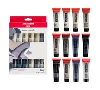 Amsterdam Standard Series Set di Pittura Acrilica Grigia | Tonalità di Bianco, Grigio e Nero (12 x 20 ml) | Set Monocromatico