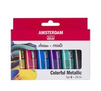 Amsterdam Standard Series vernice acrilica set metallico colorato, 6 x 20 ml, pigmenti resistenti, uso versatile, finitura satinata