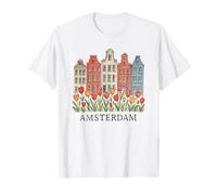 Amsterdam Tulipani Fiori Case Olandesi Art Women Souvenir Maglietta