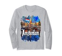 Amsterdam, Vendemmia, acquarello, Souvenir, Skyline Città Maglia a Manica