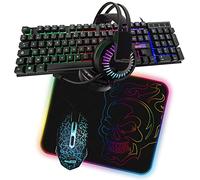 Amstrad Pacchetto Gamer Battle 5 pezzi: Tastiera, Mouse & Tappeto, Cuffie & Adattatore. USB & Retroilluminazione RGB