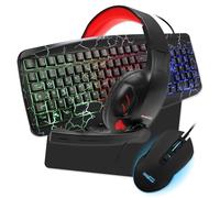 Amstrad Pack Pro Gamer Warriors 5 pezzi: Tastiera, mouse e tappeti, cuffie e adattatore, retroilluminazione RGB, AZERTY & USB