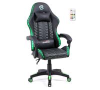 Amstrad Poltrona Gaming AMS-LED-Venom - Similpelle nera e verde - Illuminazione LED 366 Effetti - Telecomando