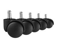 AMSTYLE tappeto AMSTYLE serie nera di 5 ruote per sedie da ufficio moquette a pavimento | Rotelle a pavimento morbide diametro 50mm Rotelle per sedie girevoli perno 11mm | Ruote per sedie da ufficio per pavimenti morbidi