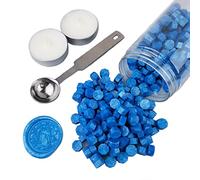 AMTOL - 300 perline di ceralacca con 2 candele bianche e 1 cucchiaio per sciogliere la cera, ideale per inviti di nozze, buste per biglietti, confezioni regalo (Celeste)