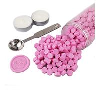 AMTOL - 300 perline di ceralacca con 2 candele bianche e 1 cucchiaio per sciogliere la cera, ideale per inviti di nozze, buste per biglietti, confezioni regalo (Rosa)