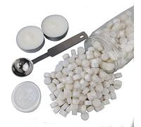 AMTOL - 300 perline di ceralacca con 2 candele bianche e 1 cucchiaio per sciogliere la cera, ideale per inviti di nozze, buste per biglietti, confezioni regalo (Bianco perlato)