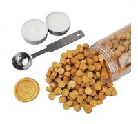 AMTOL - 300 perline di ceralacca con 2 candele bianche e 1 cucchiaio per sciogliere la cera, ideale per inviti di nozze, buste per biglietti, confezioni regalo (Oro)