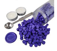 AMTOL - 300 perline di ceralacca con 2 candele bianche e 1 cucchiaio per sciogliere la cera, ideale per inviti di nozze, buste per biglietti, confezioni regalo (Viola)