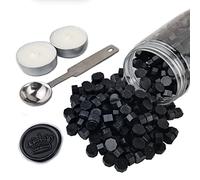 AMTOL - 300 perline di ceralacca con 2 candele bianche e 1 cucchiaio per sciogliere la cera, ideale per inviti di nozze, buste per biglietti, confezioni regalo (Nero)